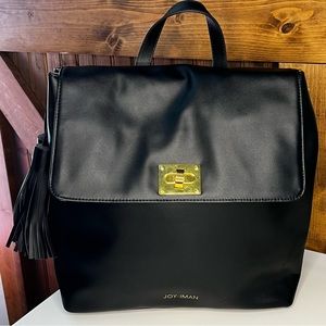 Joy & Iman Tassel Black Leather Backpack with RFID Protection